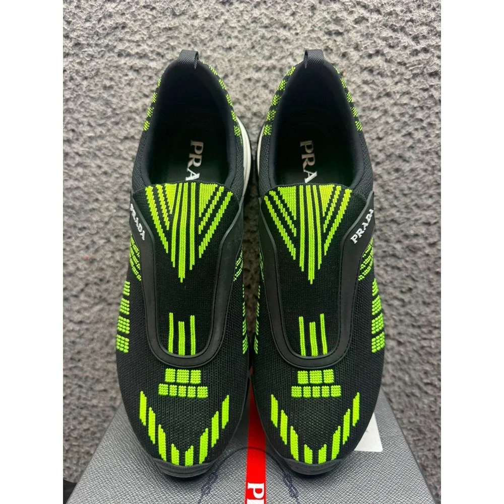 NWB Prada Crossection Low Top Slip On Sneakers Black Yellow Mens Size 7 UK